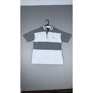 Vintage Polo Ralph Lauren Shirt Mens Large Gray White Striped Rugby Made USA 90s